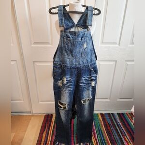 SOLD***Overalls Blue Relaxed Fit Distressed Jeans